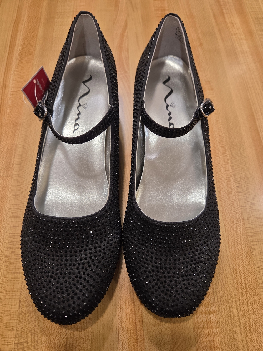 Nina Black Mary Jane Rhinestone Flats